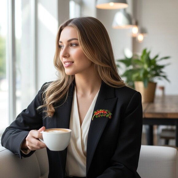 Joan Rivers Dimensional Leaf Brooch Gold Tone w/Crystals Signed - Picture 7 of 7